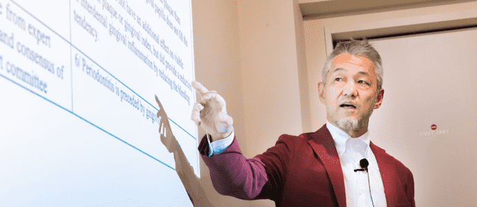 Dr. Hiroshi Miyashita is teaching dentists.